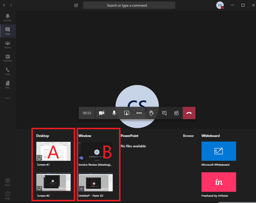 Screensharing on Microsoft Teams 